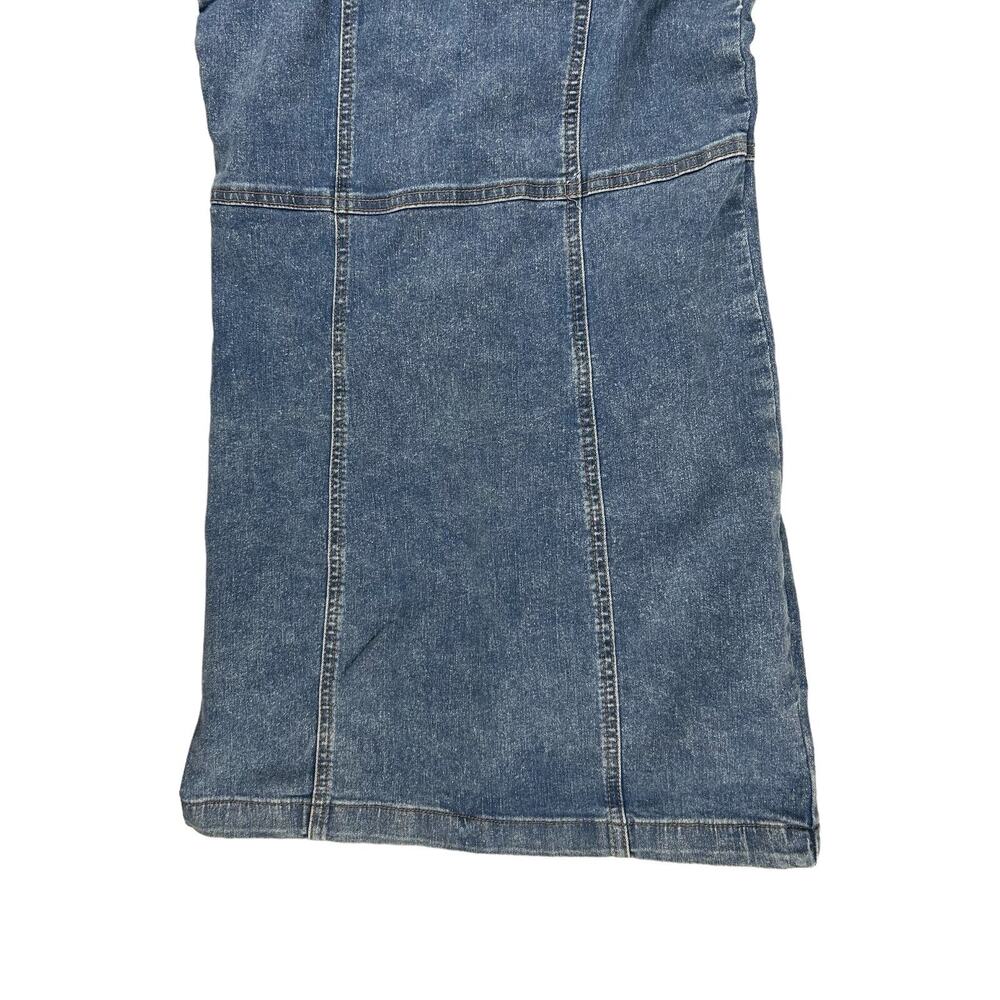 Madden Girl Sz M Jean Denim Mini Puff Sleeve Dress Sweetheart Neckline Zip Up - Picture 3 of 12